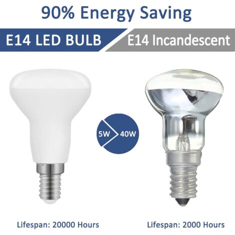Ampoule LED R50 E14 5W, R50 LED E14 Réflecteur Équivalent Ampoule Incandescente E14 40W, Blanc Chaud 3000K 550LM, Non Dimmable, Lot de 5 [Classe énergétique F]