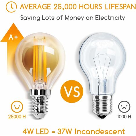 Ampoule LED Filament E14,Blanc Chaud 2700K,400LM,4W(équivalent à 37W), Rétro Ampoule Edison LED G45,Lot de 5 [Classe énergétique F]
