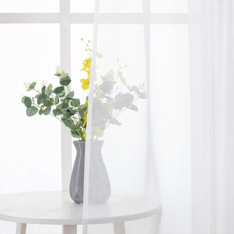 2 Panneaux Rideaux Voilages Tissu Polyester Doux Semi-Transparent Couleur Pure Voilage de Fenêtre Lisse Élégant Chaleureux pour Salon Tige de Poche 140x180cm Blanc