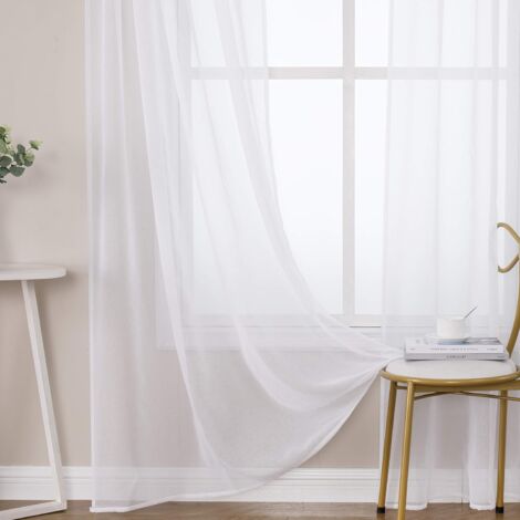 2 Panneaux Rideaux Voilages Tissu Polyester Doux Semi-Transparent Couleur Pure Voilage de Fenêtre Lisse Élégant Chaleureux pour Salon Tige de Poche 140x180cm Blanc