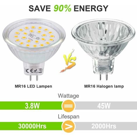 Ampoules LED Spot MR16 Culot GU5.3 Blanc Chaud 2700K, 3,8W Équivalent à Halogène 40W, LED Spot GU5.3 12V Non Dimmable 430 Lumen Lampe LED MR16, Lot de 6 [Classe énergétique E]