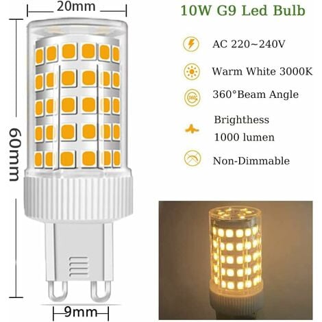 Ampoule G9 LED Blanc Froid, 10W LED G9 6000K Equivalence Incandescence 80W  Lumière 900LM Lampe G9 LED AC 220V Lumineux 360º Large Angle de Faisceau