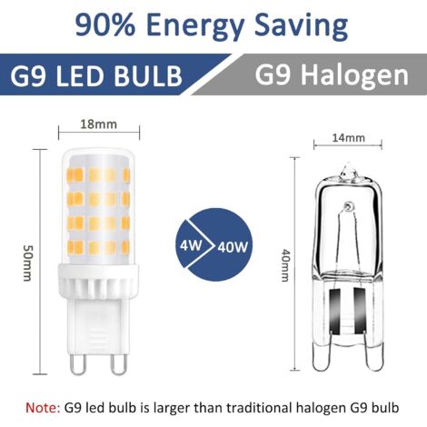 Ampoules LED G9 Dimmable, 4W équivalent à 40W halogène, 480 LM, Blanc Chaud 3000K, Culot G9 Standard, Angle de rotation à 360 °, pour Ceiling Lighting, Kitchen, Paquet de 6