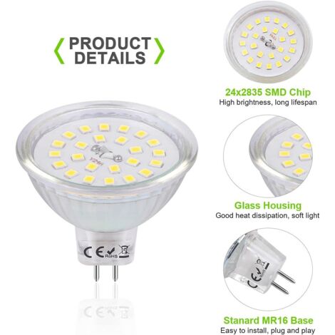 Ampoules LED GU5.3 MR16 12 V, 3,8W Équivalent à Halogène 40W, LED Spot Gu53 Blanc Froid 6000k Non Dimmable 430 Lumen Lampe Led Mr16 Lot De 6 Classe Energetique E 76938110
