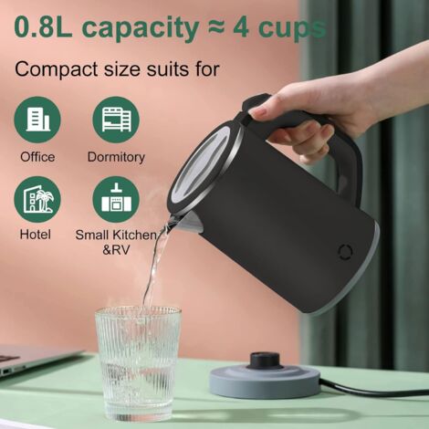 Petite bouilloire de voyage 800 ml, bouilloire de voyage, 5 minutes de cuisson rapide, mini bouilloire portable de camping, bouilloire de voyage silencieuse en acier inoxydable, bouilloire de voyage