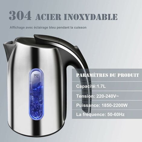 Bouilloire en verre 1,8 l, 2200 W, Acier inoxydable avec choix de  temperature, Bouilloire a the, 100% sans BPA