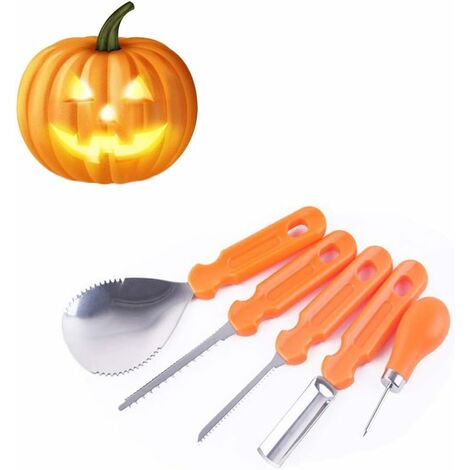 Lot de 5 outils de sculpture de citrouille pour Halloween - Qualité supérieure - Réutilisables - En acier inoxydable robuste - Pour adultes et enfants