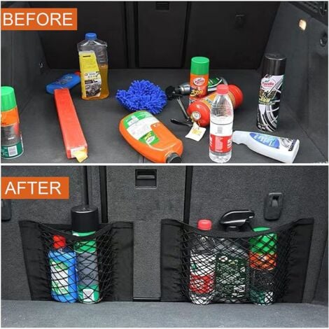 Filet Rangement de Coffre Voiture, [4 PCS 40x25cm] Organisateurs Pocket , Filet de Stockage Voiture Sac avec Élastique Magic Sticker pour Voiture Bagages