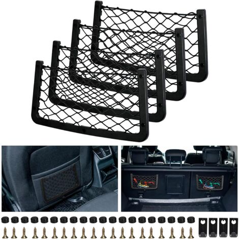 Lot de 4 Filet Rangement pour Voiture, Filet de Rangement de Coffre, Filet Coffre Voiture, avec Vis, Crochet, Sac Pocket Organizer de Voiture pour Auto, Camping-cars, Bateaux, Maison (36 x 18cm)