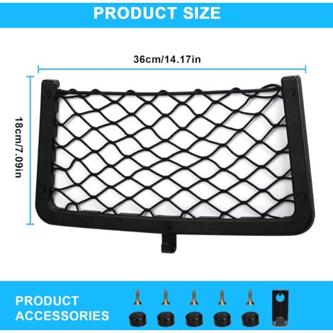 Lot de 4 Filet Rangement pour Voiture, Filet de Rangement de Coffre, Filet Coffre Voiture, avec Vis, Crochet, Sac Pocket Organizer de Voiture pour Auto, Camping-cars, Bateaux, Maison (36 x 18cm)