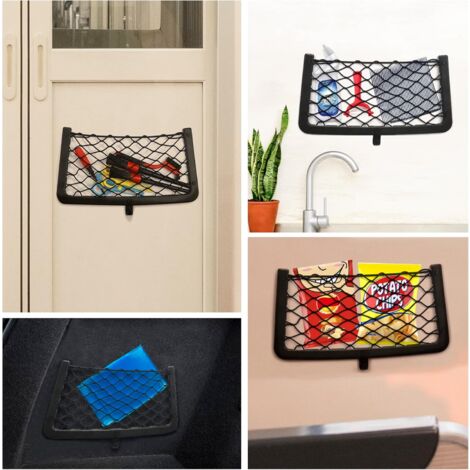 Lot de 4 Filet Rangement pour Voiture, Filet de Rangement de Coffre, Filet Coffre Voiture, avec Vis, Crochet, Sac Pocket Organizer de Voiture pour Auto, Camping-cars, Bateaux, Maison (36 x 18cm)