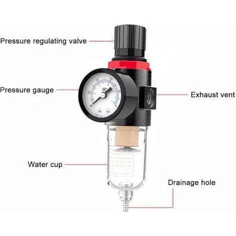 Régulateur De Filtre à Air Comprimé Avec Manomètre Et Séparateur D'eau - Réducteur De Pression - 5 µm, Max 10 Bar - Neuf