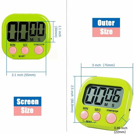 LTS FAFA 3 Pièces Minuteur de Cuisine Magnétique avec 3 Couleurs,  Chronometre avec Grand Écran LCD, Chronomètre et Alarme Digital, Timer  Enfant, Compte à Rebours pour Kitchen Cuisson Douche Sport