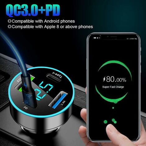 Chargeur Voiture Rapide USB-C Et Lightning - Double Port PD+QC3.0 25W