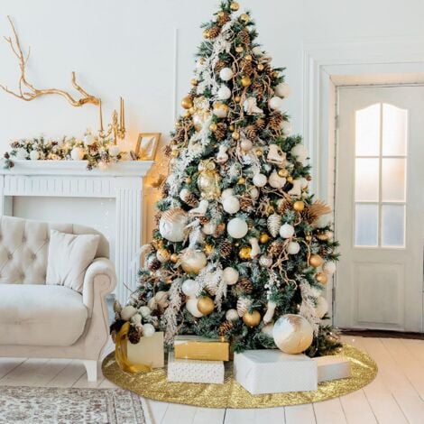 Jupe De Sapin De Noël, Cerf, Vert Sauge, Rouge, Or