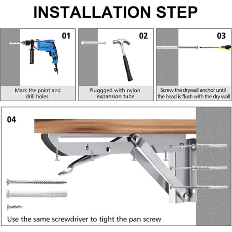Support D' Étagères Pliable 300mm Équerre Pliante Console En Acier Inoxydable Pour Pliants