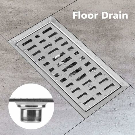 Siphon de sol avec couvercle amovible, évier rectangulaire 200 x 100 mm, siphon de douche en acier inoxydable, siphon à grille pour salle de bain WC buanderie jardin cuisine