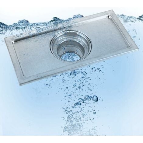 Siphon de sol avec couvercle amovible, évier rectangulaire 200 x 100 mm, siphon de douche en acier inoxydable, siphon à grille pour salle de bain WC buanderie jardin cuisine