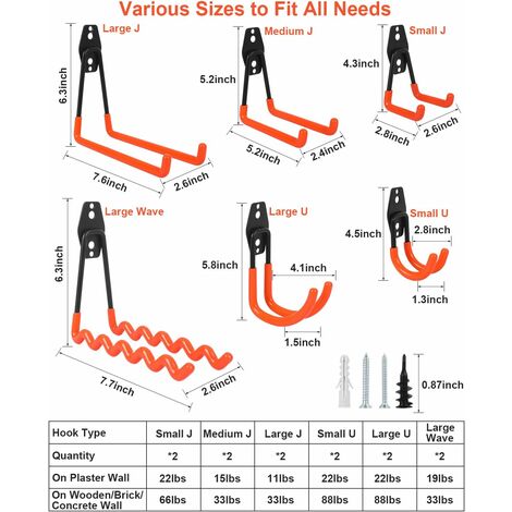 2 Crochets Muraux De Garage En Acier, Crochets De Rangement Robustes Pour Garage Crochets Doubles Pour Velos Skateboards Et Echelles 98565164