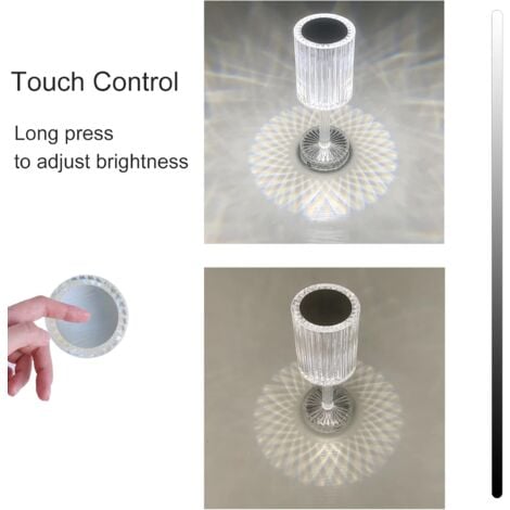 Lampe de Table LED en Cristal, Lampe de Table Sans Fil Rechargeable, Lampe de Chevet LED à Gradation Tactile pour Salon Chambre à coucher d'hôtel Fête des Mères
