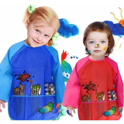 Tablier Peinture Enfant Imperméable - Manches Longues, Poche, Taille 130-145 Cm, Motif Arc-en-Ciel