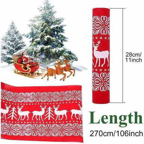 Chemin De Table De Noël En Lin Rouge Et Blanc Avec Canne En Bonbon, 183 Cm De Long, Hiver, Noël
