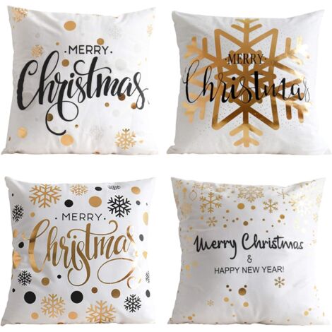 Housse De Coussin Noël, Lot de 4 Flocon de Neige Doré Coton Décoratif Taie d'oreiller 45 x 45 cm (1/5)