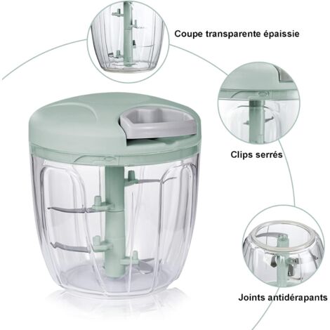 Hachoir Manuel Multifonction 3 Lames Inox - Pour Oignons, Ail, Noix, Viande - Capacité 500ml