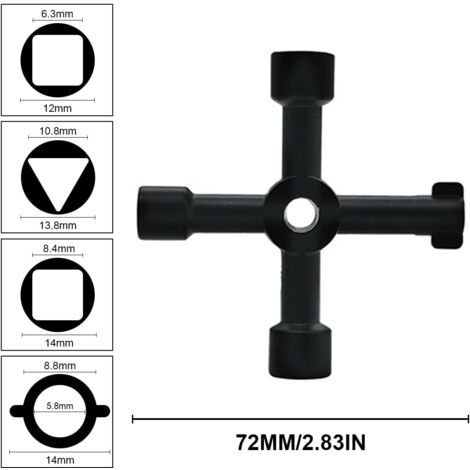 Clé Multifonction 4 En 1 - Alliage Zinc - Pour Compteur, Électricité, Gaz - Noir