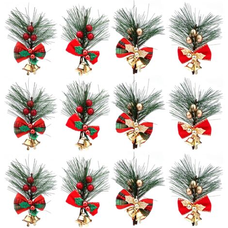 Branches de Pin de Noël Baies 12 Pièces Pics de Pin Artificiels de Noël avec Baies Rouges/Or et Arcs Branches de Baies Rouges de Noël pour Arrangements d'Arbres de Noël Décorations de Couronnes (1/5)