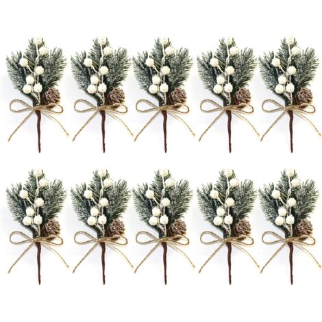 Lot 15 Branches De Noël Artificielles – Baies Rouges, Pommes De Pin & Neige – Idéal Couronnes, Vases, Sapins & Déco Festive