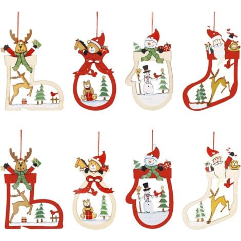 Décorations de Noël en Bois, Décoration Arbre de Noël, DIY en Bois Pendentif Décorations pour Arbre de Noël et Décorations de Fête