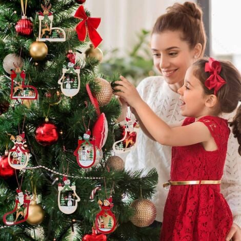 Décorations de Noël en Bois, Décoration Arbre de Noël, DIY en Bois Pendentif Décorations pour Arbre de Noël et Décorations de Fête