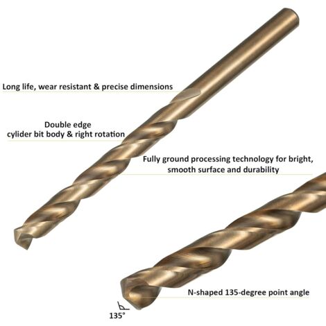 Lot de 13 forets hélicoïdaux en acier rapide M35 HSS or cobalt pour perceuses métriques à haute vitesse 1,5 mm - 6,5 mm pour perçage des Acier inoxydable et métal