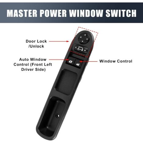 Levé Vitre Avant Gauche Drive CÔTÉ Vitre Électrique Interrupteur Principal 6554.QC, Interrupteur de Lève-Vitre Compatible pour Peugeot 207