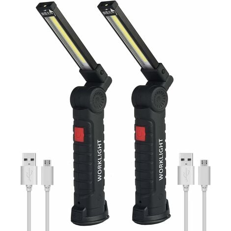 2 X Lampe De Travail Cob Baladeuse Led Rechargeable Lampe Atelier Cob Torche Lampe De Poche Lampe De Travail Baladeuse Led Avec Base Magnétique Lampe D'Inspection Pour Randonnée, Camping
