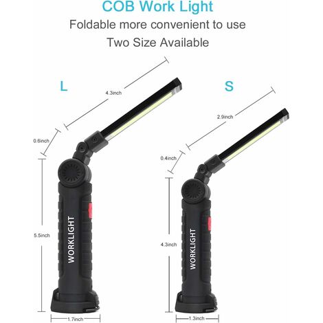 2 X Lampe De Travail Cob Baladeuse Led Rechargeable Lampe Atelier Cob Torche Lampe De Poche Lampe De Travail Baladeuse Led Avec Base Magnétique Lampe D'Inspection Pour Randonnée, Camping