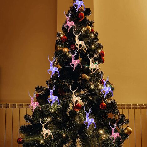 Lot De 2 Décorations De Noël LED En Forme De Renne - Guirlande Lumineuse Avec Télécommande Et Minuterie - Blanc Chaud - Pour Intérieur/extérieur - 7