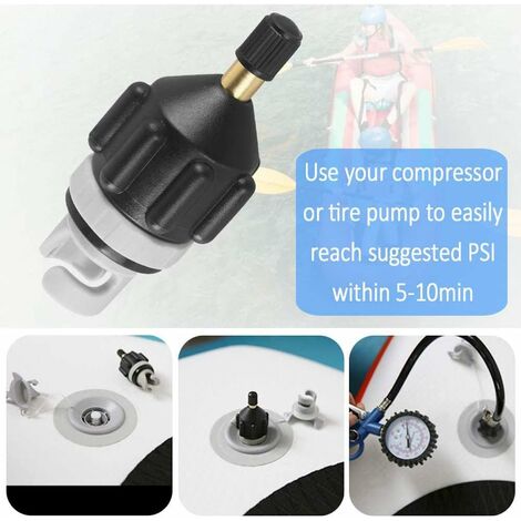 Adaptateur Sup Pompe à Air Conventionnelle Adaptateur Sup pour Compresseur Convertisseur de Pompe à Air pour Canoë Kayak Paddle Board Bateau Pneumatique Adaptateur de Valve Standard Noir