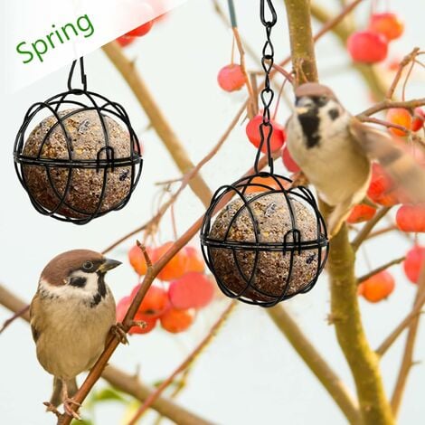 Lot de 4 supports de boules de graisse pour oiseaux - Support suspendu pour  boules de graisse - Distributeur de nourriture pour oiseaux - Distributeur
