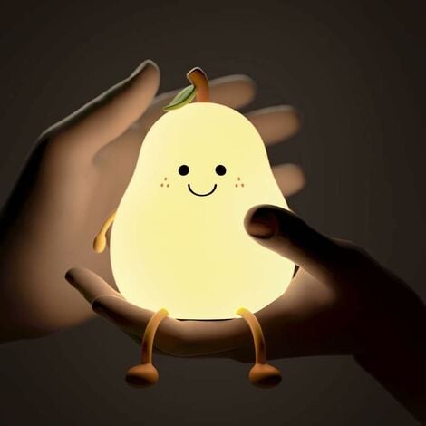 Forme Poire Créative Veilleuse Enfant avec Fonction Minuterie, 7 Couleurs Lumière LED Veilleuse Enfant, Rechargeable Avec de USB, Lampe de Chevet Veilleuse pour Les cadeaux de Vacances et Les Chambres