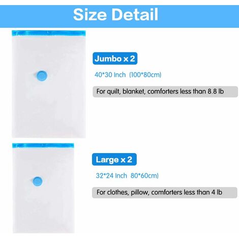 Lot De 4 Sacs De Rangement Sous Vide - 40x60cm - Pompe Manuelle Incluse - Pour Vêtements, Couettes