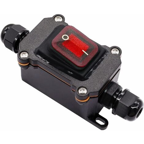IP67 Interrupteur de câble étanche interrupteur de ligne ON/OFF Interrupteur à Bascule 220V AC étanche DPST 4 Bornes avec LED rouge Ligne double entrée et sortie H-K062-KCD4-201N-R-W-220V-LS