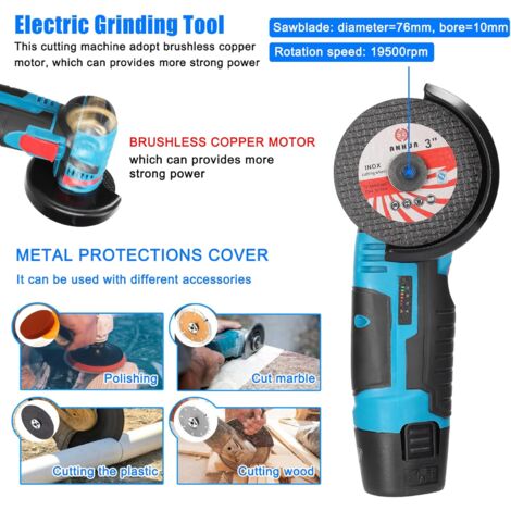 Meuleuse D'Angle Sans Fil 7000 Tr/min - 16,8V Avec 2 Batteries - Pour Coupe Et Meulage