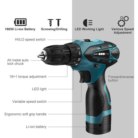 Perceuse Visseuse Sans Fil ONEVAN 20V - Moteur Brushless, 80Nm De Couple, 2 Batteries 2.0Ah, 31 Accessoires - Idéale Bricolage