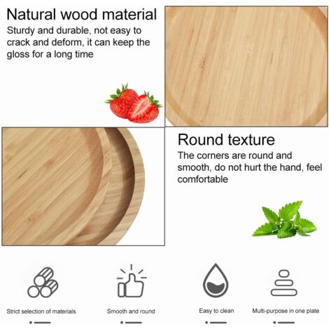Plateau De Service En Bambou 10cm Rond - Lot De 2 Soucoupes Pour Pots De Fleurs Et Décoration