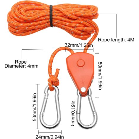 Lot De 4 Crochets à Cliquet Réglables 2m - Corde Pour Plantes, Lampes Et Ventilateurs