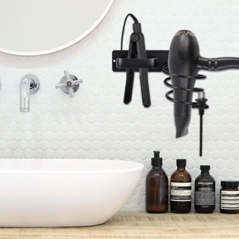 XILIMOR Support De Sèche-cheveux Sans Perçage - Support Mural Sans Perçage - En Acier Inoxydable - Autocollant - Pour Salle De Bain, Chambre à Coucher, Barbier, Hôtel