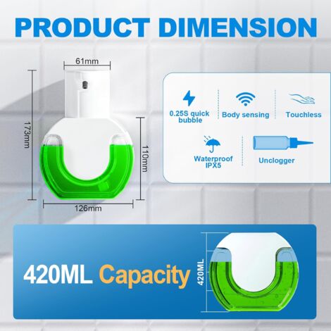 Distributeur Automatique De Savon Sans Contact - 4 Niveaux Réglables - Détecteur Infrarouge - étanche IPX6 - Capacité 400ml - Doré