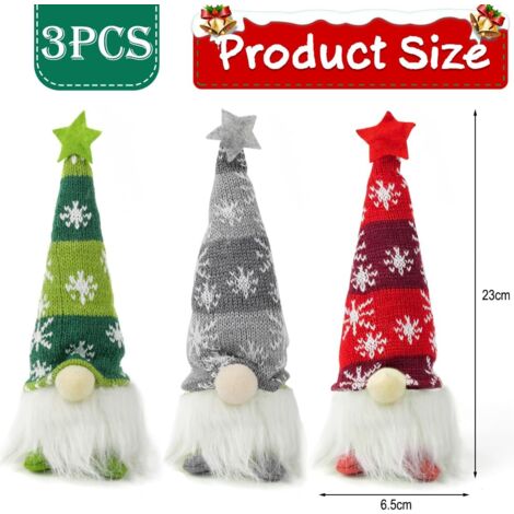 3 Lutins De Noël Lumineux En Peluche - Décoration Intérieure Avec LED, Bonnets Tricotés Main, 23 Cm